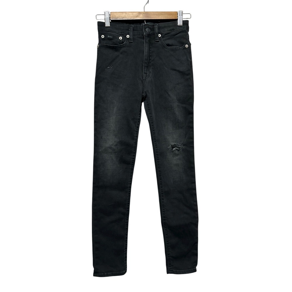 Polo Ralph Lauren Kids Black High Rise Skinny Jeans Distressed Size 12